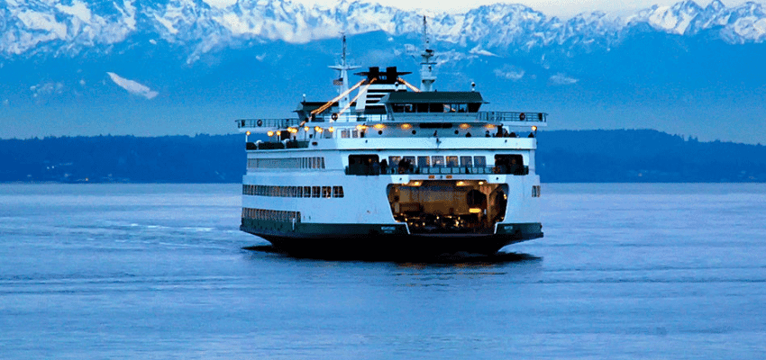 Ferry crossing calm water at dusk, Direct Ferries, Purpl discounts for disabilities and long term health conditions, disabled travel discounts UK.