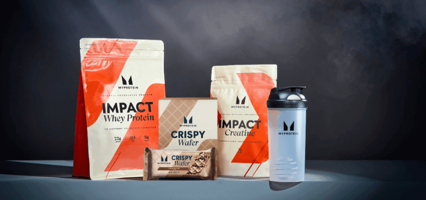 Myprotein supplements and shaker on display, Purpl discounts for disabilities and long term health conditions, shopping discounts for disabled people.