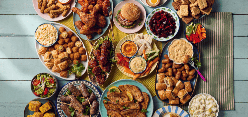 Party food spread on table, Iceland, Purpl discounts for disabilities and long term health conditions, shopping discounts for disabled people.