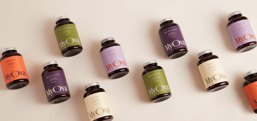 MyOva supplement bottles on a neutral background, Purpl discounts for disabilities and long term health conditions, mobility discounts and offers.