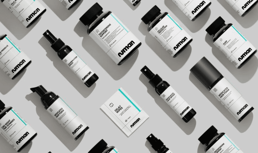 Numan health products laid out on grey background, including supplements, sprays and topical treatments. Personalised men's health care. Testosterone support. Sleep, skin and sexual health bundles. Shopping discounts for disabled people.