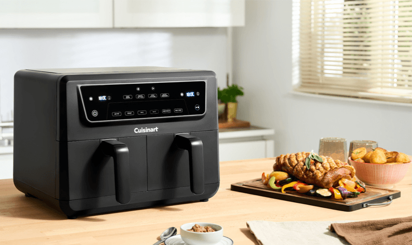 Cuisinart dual drawer air fryer with roast dinner – accessible cooking appliances with kitchen discounts for disabled users UK.