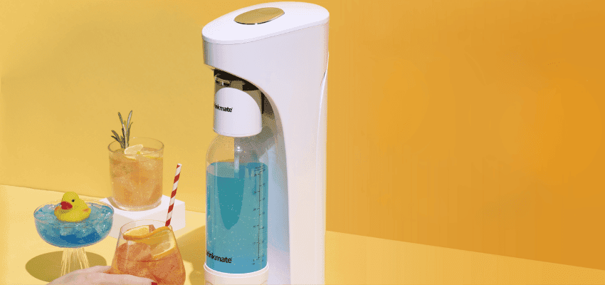 White Drinkmate sparkling water maker on table, Purpl discounts for disabilities and long term health conditions, mobility discounts and offers.