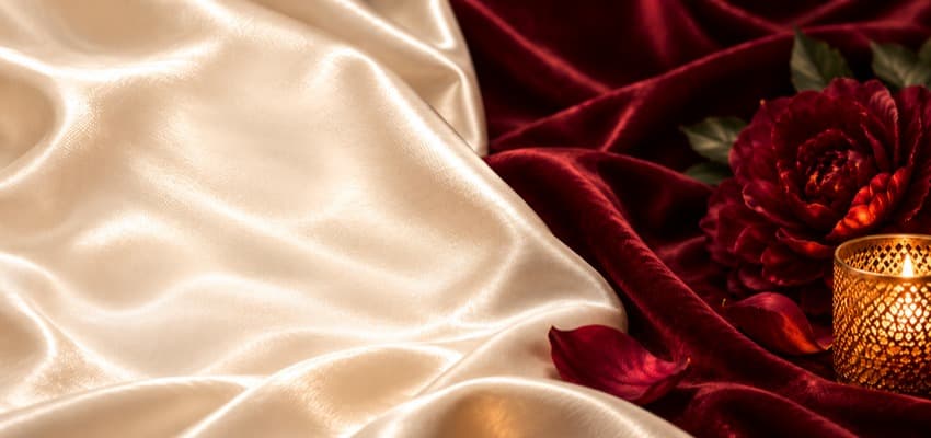 Cream satin beside a red rose and candle, House of Lucifer Purpl disability discounts members save on intimacy and sexual wellbeing.