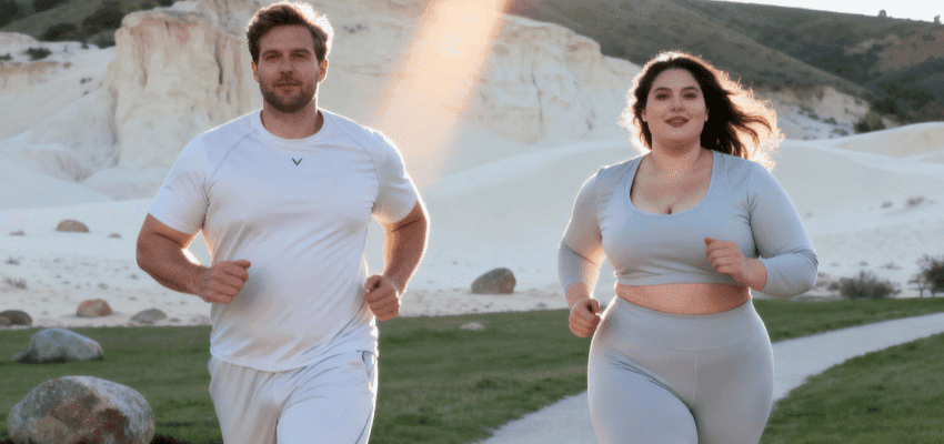 Two people jogging outdoors in sportswear promoting active lifestyle support and wellbeing services with disabled discounts in the UK