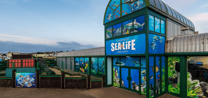 Sea Life Hunstanton Sanctuary entrance building with aquarium displays, accessible family attraction, disabled travel discounts UK.
