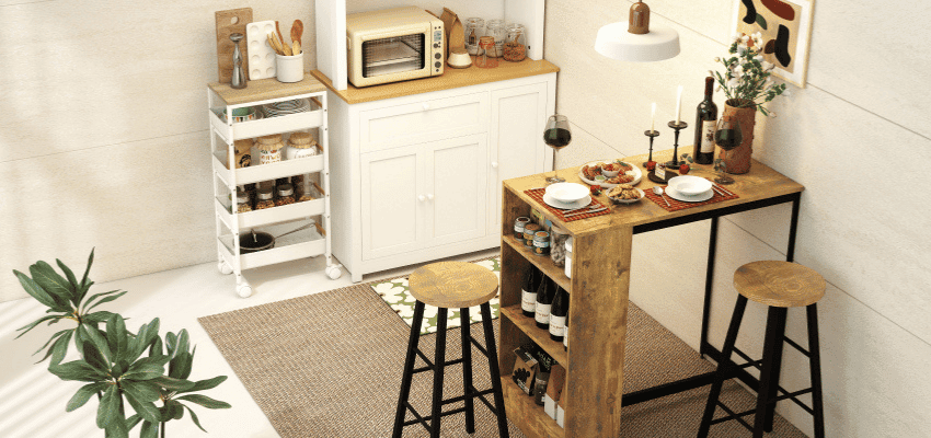 Cosy kitchen dining nook with stools, Aosom, Purpl discounts for disabilities and long term health conditions, mobility discounts and offers.