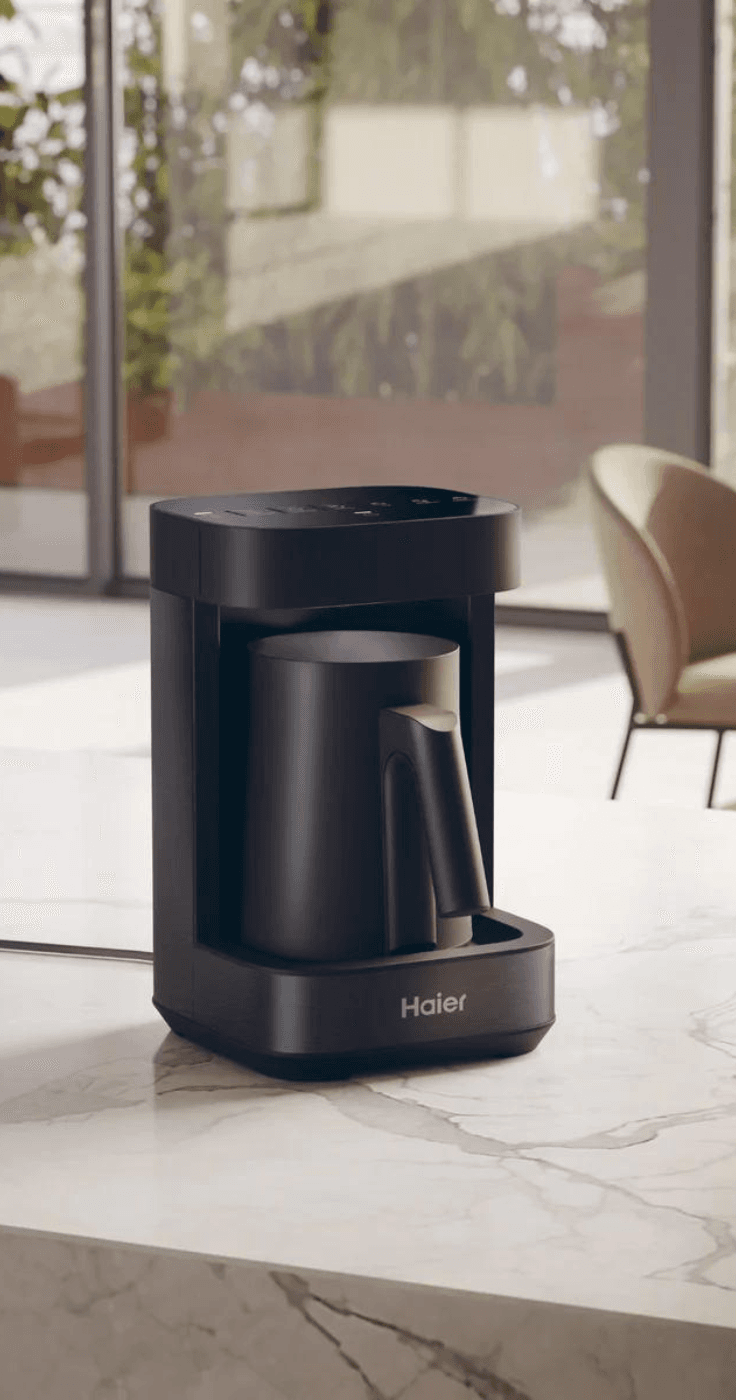 Haier coffee machine on a kitchen surface