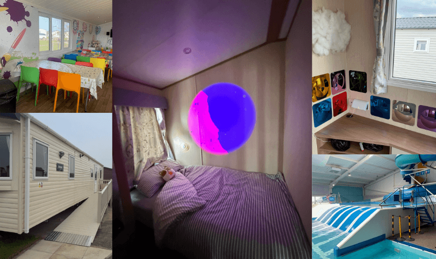 Colourful playroom, caravan and pool: Kids Purpl discounts for disabilities and long term health conditions, accessible holiday discounts and offers.