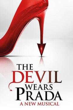 Poster for "The Devil Wears Prada" musical features a stylish woman with sunglasses and fur, exuding glamour. Text reads "London's record-breaking musical."