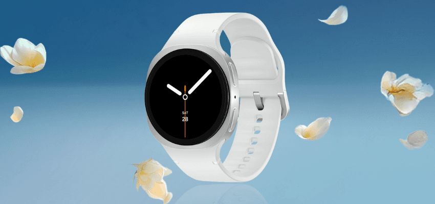 White Samsung smartwatch on blue background, Purpl discounts for disabilities and long term health conditions, mobility discounts and offers.