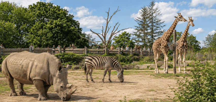 Rhino, zebra and giraffes at Colchester Zoo, Purpl discounts for disabilities and long term health conditions, disabled travel discounts UK.