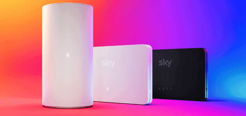 Sky broadband router devices on gradient background, Purpl discounts for disabilities and long term health conditions, mobility discounts and offers.