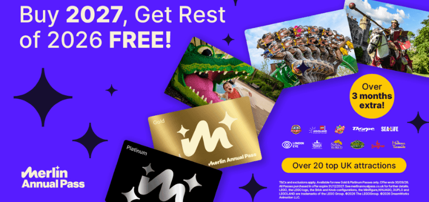 Merlin Annual Pass cards and attractions promotional graphic: Purpl discounts for disabilities and long term health conditions, mobility discounts and offers.