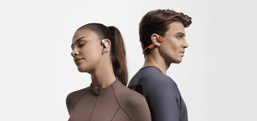 Two people wearing Shokz headphones, Purpl discounts for disabilities and long term health conditions, mobility discounts and offers.