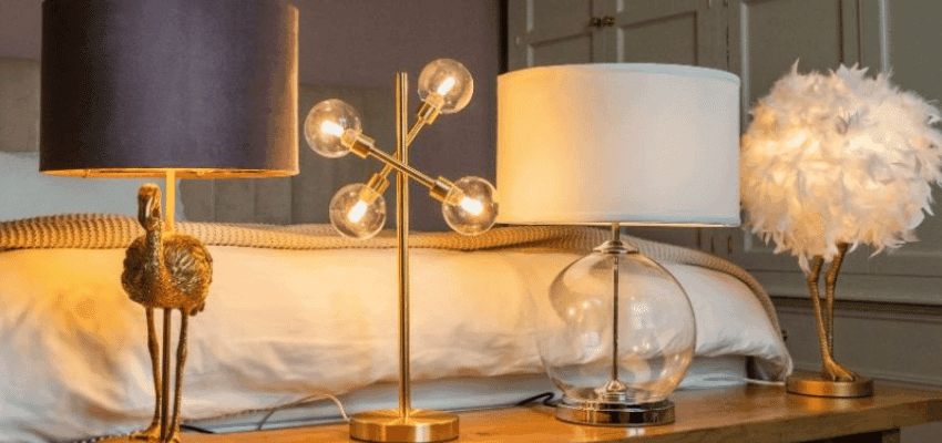 Bedroom table lamps in Litecraft display, Purpl discounts for disabilities and long term health conditions, mobility discounts and offers.