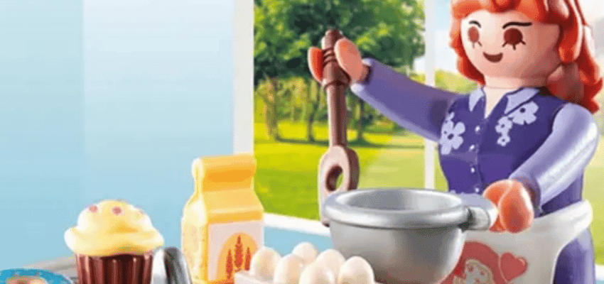 playmobil lady baking in a kitchen