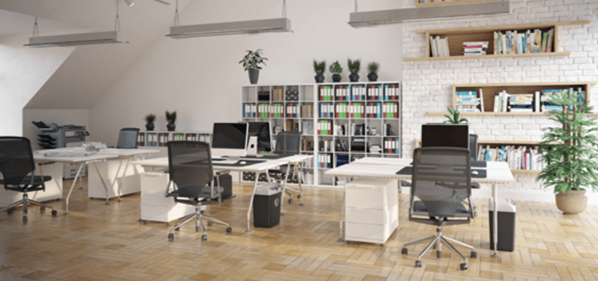 Bright open-plan office desks and chairs at Staples, Purpl discounts for disabilities and long term health conditions, mobility discounts and offers.