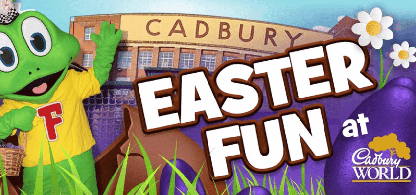 Cadbury World Easter Fun promo with mascot, Purpl discounts for disabilities and long term health conditions, shopping discounts for disabled people.