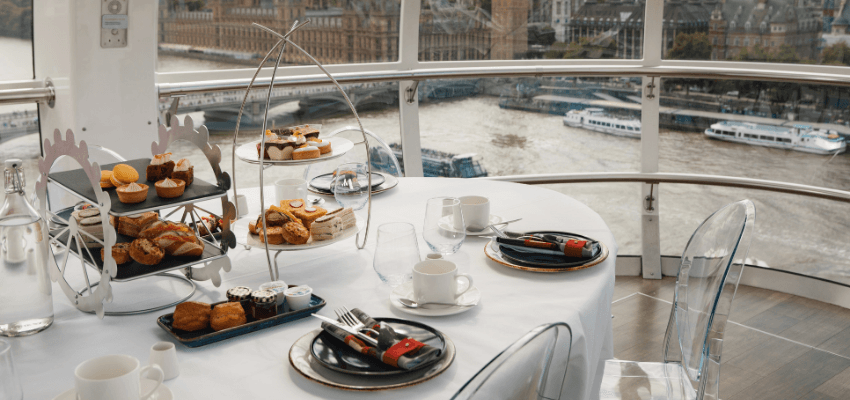 Afternoon tea aboard a London Eye capsule, London Eye, Purpl discounts for disabilities and long term health conditions, disabled travel discounts UK.