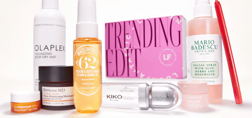 Skincare bottles on a bathroom counter, LOOKFANTASTIC Purpl discounts for disabilities and long term health conditions, shopping discounts for disabled people.