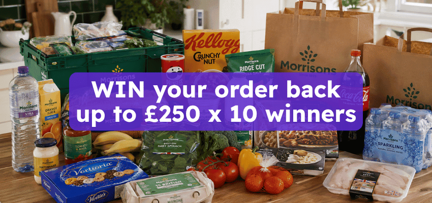 Morrisons grocery haul and competition banner, Purpl discounts for disabilities and long term health conditions, mobility discounts and offers.