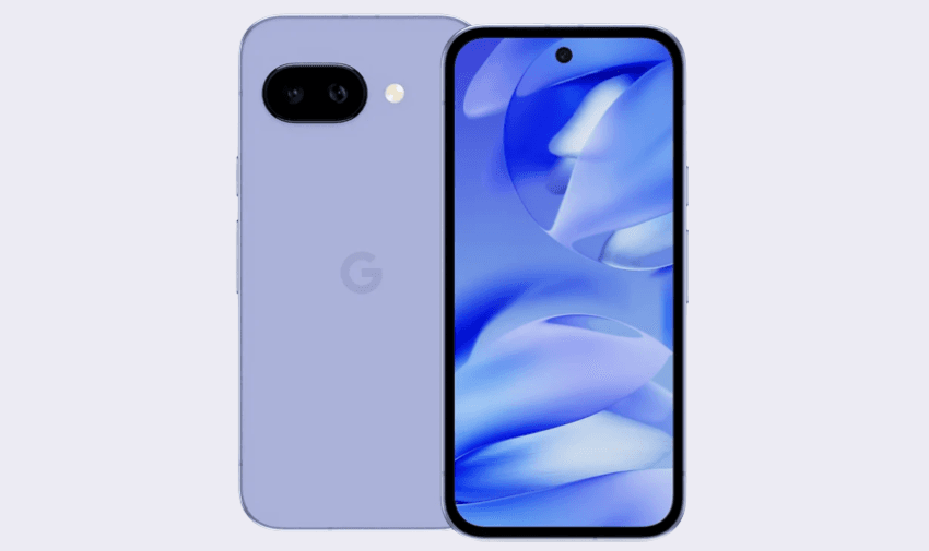 Front and back view of Google Pixel 9A smartphone in blue with vibrant screen. Find budget smartphones for disabled people with UK SIM deals and accessible tech offers through inclusive mobile plans.