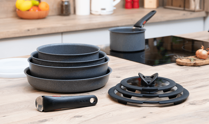 Stacked Tefal pans and hob accessories, Purpl discounts for disabilities and long term health conditions, shopping discounts for disabled people.