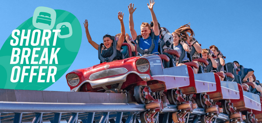 Rollercoaster riders cheering at Thorpe Park, Purpl discounts for disabilities and long term health conditions, disabled travel discounts UK.