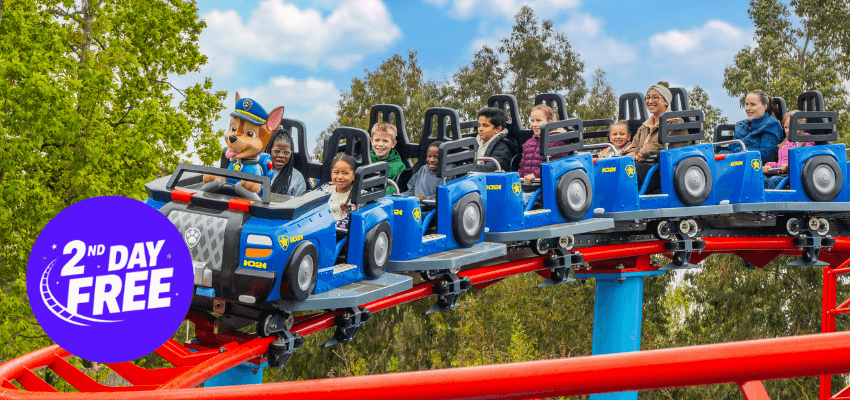 Children ride a blue roller coaster at Chessington World of Adventures, Purpl discounts for disabilities and long term health conditions, mobility discounts and offers.