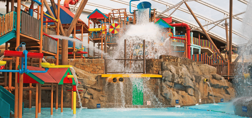Indoor waterpark splash zone at Alton Towers, Purpl discounts for disabilities and long term health conditions, disabled travel discounts UK.