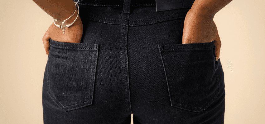 Back view of jeans with hands in pockets, DEWEY Purpl discounts for disabilities and long term health conditions, mobility discounts and offers.