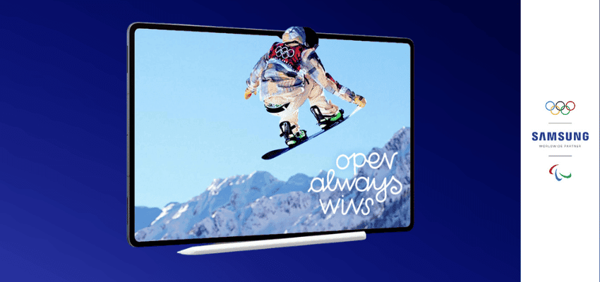 Snowboarder on a Samsung screen advert, Purpl discounts for disabilities and long term health conditions, disabled travel discounts UK.