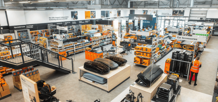 Halfords store interior with car accessories and motoring products Purpl disabled discounts members save on vehicle care and driving essentials