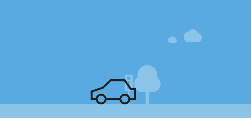 Confused car insurance illustration showing a car driving past an electric charging point, savings support for disabled people and long term health conditions