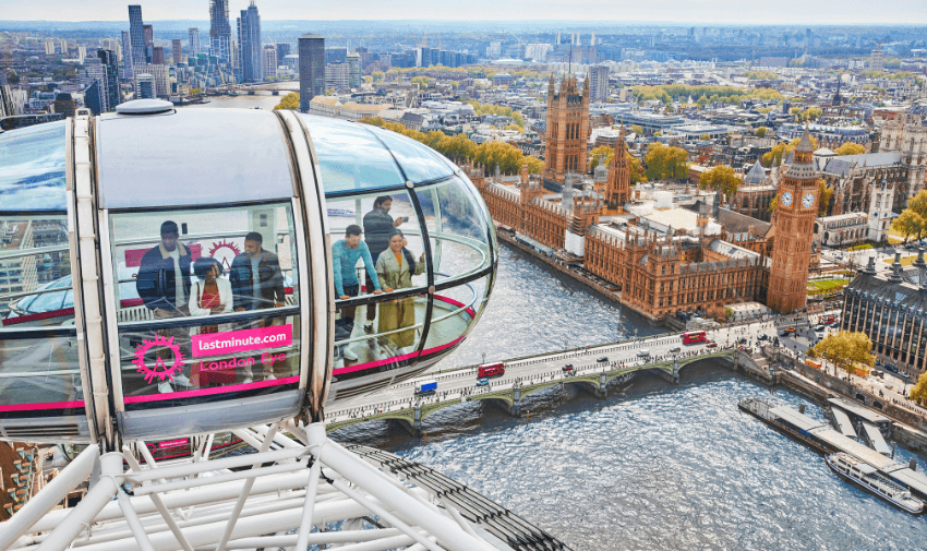 Aerial view from the London Eye capsule showing the River Thames, Big Ben and Westminster — ideal for promoting wheelchair-accessible London attractions, days out for disabled adults, and inclusive sightseeing experiences in the UK.