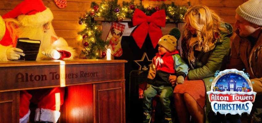 Family meets Santa at Alton Towers Christmas, with Purpl discounts for disabilities and long term health conditions and mobility discounts and offers.