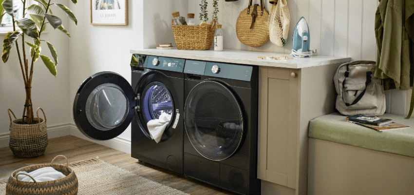 Modern laundry room with washer and dryer, Currys Purpl discounts for disabilities and long term health conditions, mobility discounts and offers.
