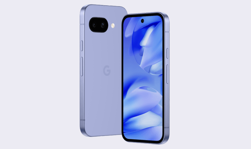 Front and back view of Google Pixel 9A smartphone in blue with vibrant screen. Find budget smartphones for disabled people with UK SIM deals and accessible tech offers through inclusive mobile plans.