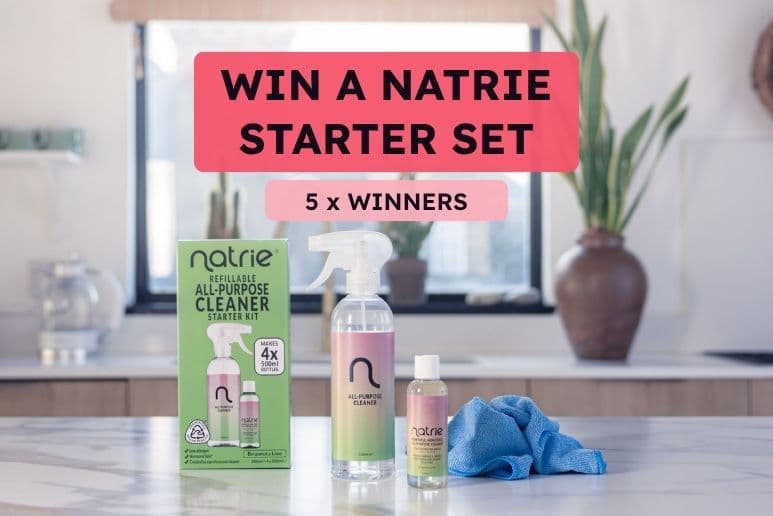 Natrie Starter Set with refillable all-purpose cleaner, concentrate and cloth, promoting Purpl’s giveaway with five winners.