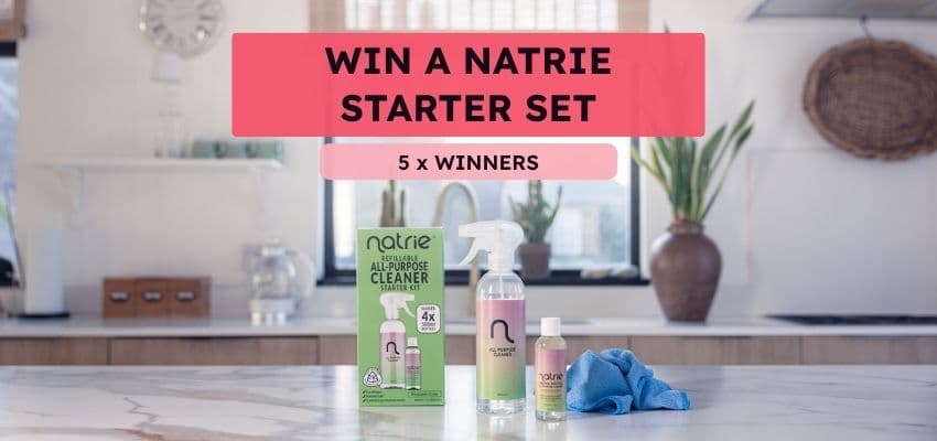 Natrie Starter Set with refillable all-purpose cleaner, concentrate and cloth, promoting Purpl’s giveaway with five winners.