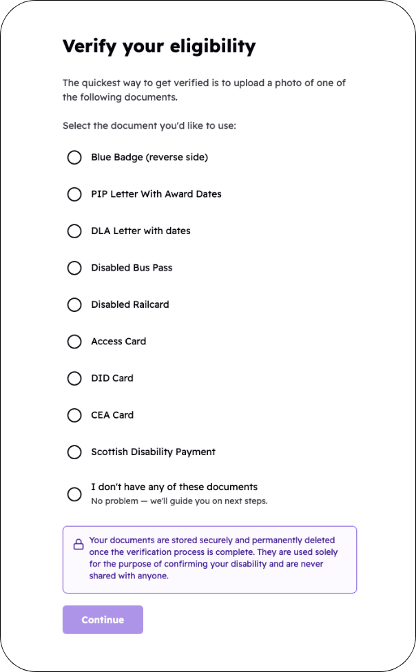 verify your eligibility showing a list of accepted documents